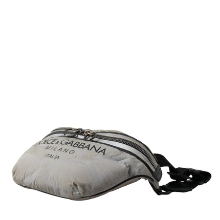 Silver Black Nylon Leather Logo Waist Fanny Pack Bag