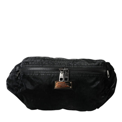 Black Nylon Logo Plaque Belt Waist Fanny Pack Bag