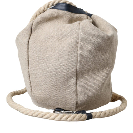 Beige Canvas Fabric Bucket Sack Pouch Purse Bag