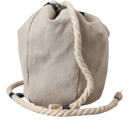 Beige Canvas Fabric Bucket Sack Pouch Purse Bag