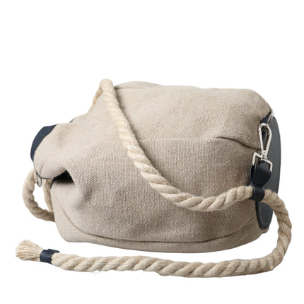 Beige Canvas Fabric Bucket Sack Pouch Purse Bag