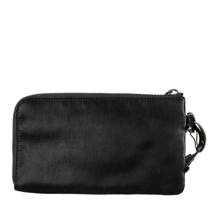 Black Nylon Logo Plaque Keyring Pouch Clutch Bag