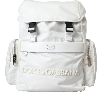 White Nylon Rubber Logo Backpack Rucksack Bag