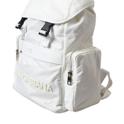 White Nylon Rubber Logo Backpack Rucksack Bag