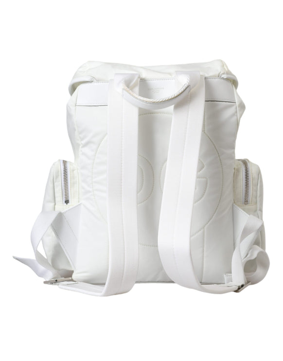 White Nylon Rubber Logo Backpack Rucksack Bag