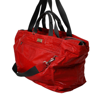 Red Nylon Calfskin Hand Shoulder Duffel Bag