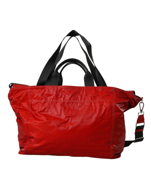 Red Nylon Calfskin Hand Shoulder Duffel Bag