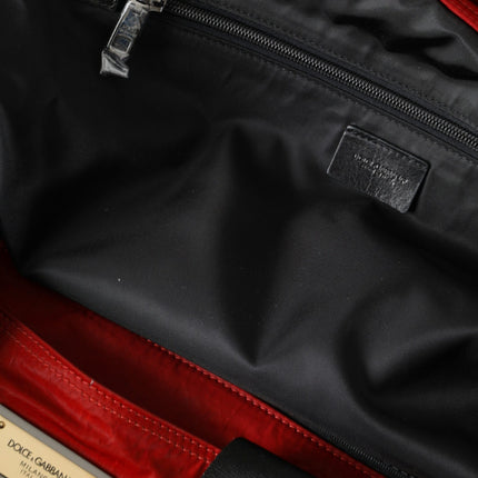 Red Nylon Calfskin Hand Shoulder Duffel Bag