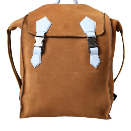 Brown Yellow Suede Leather Logo Backpack Bag