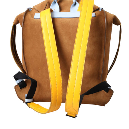 Brown Yellow Suede Leather Logo Backpack Bag