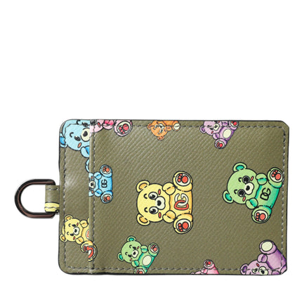 Army Green Teddy Bear Leather Women Card Holder Wallet