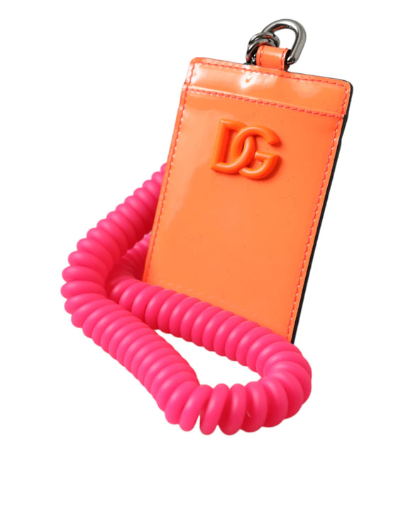 Orange Pink Leather DG Logo Neck Strap Card Holder Wallet