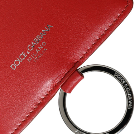 Red Calfskin Leather Lanyard Logo Card Holder Wallet