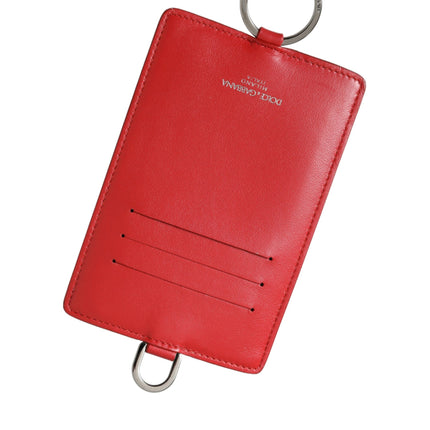 Red Calfskin Leather Lanyard Logo Card Holder Wallet