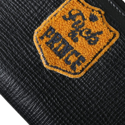 Black Leather Logo Patch Zip Around Continental Wallet