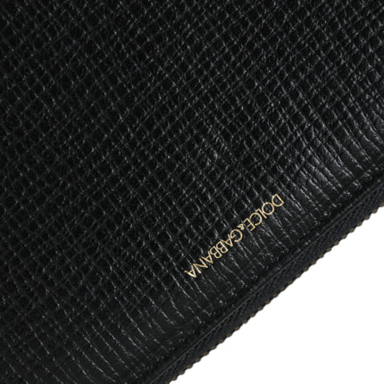 Black Leather Logo Patch Zip Around Continental Wallet