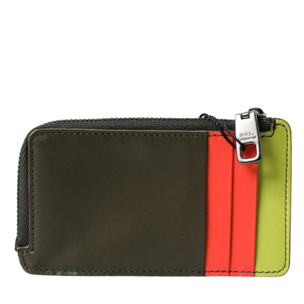 Multicolor Calfskin Leather Logo Card Holder Wallet