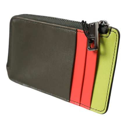 Multicolor Calfskin Leather Logo Card Holder Wallet