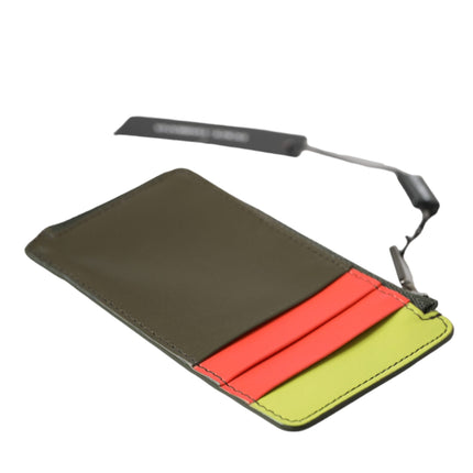 Multicolor Calfskin Leather Logo Card Holder Wallet