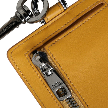 Orange Calf Leather Credit Card Holder Clip On Wallet