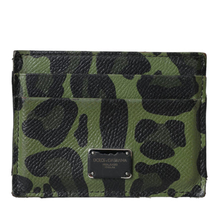 Green Black Leopard Logo Plaque Card Holder Wallet