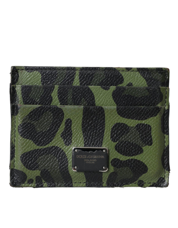 Green Black Leopard Logo Plaque Card Holder Wallet