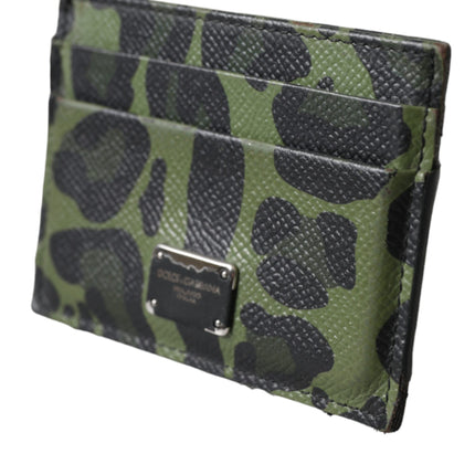 Green Black Leopard Logo Plaque Card Holder Wallet