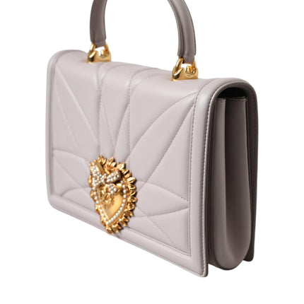 Light Gray Devotion Gold Heart Leather Shoulder Bag