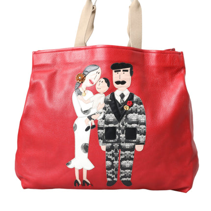 Red Leather #DGFamily Patch Shopping Tote Bag