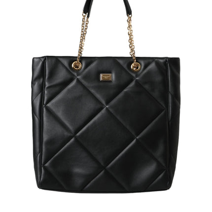 Black Leather JUNGLE Quilted Shopping Tote Bag