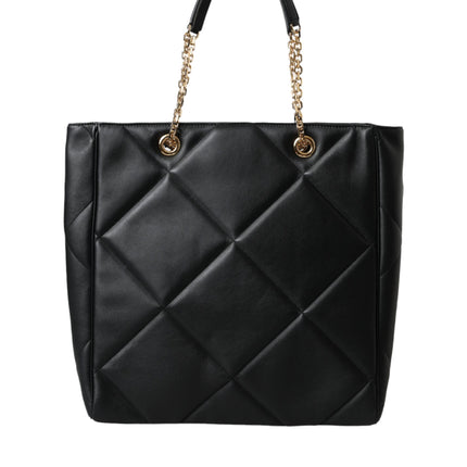 Black Leather JUNGLE Quilted Shopping Tote Bag