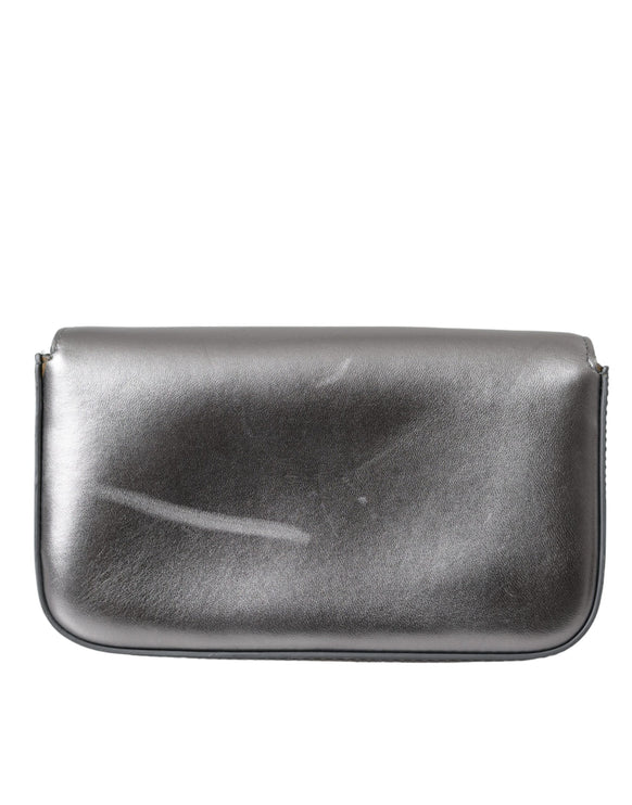 Metallic Silver Leather DG Girls Napa Shoulder Bag