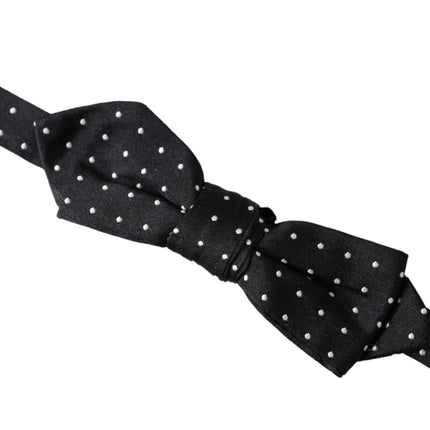 Black Silk Polka Dot Adjustable Neck Men Papillon Bow Tie