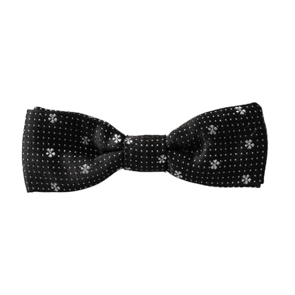 Black Silk Floral Adjustable Neck Men Papillon Bow Tie