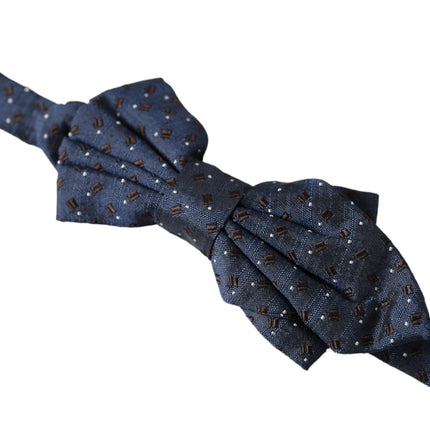 Navy Blue Silk Patterned Adjustable Men Papillon Bow Tie