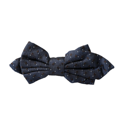 Navy Blue Silk Patterned Adjustable Men Papillon Bow Tie