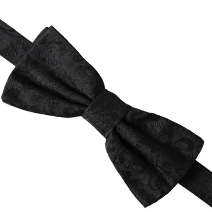 Black Silk Floral Adjustable Neck Men Bow Tie