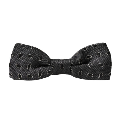 Black Silk Patterned Adjustable Neck Men Bow Tie