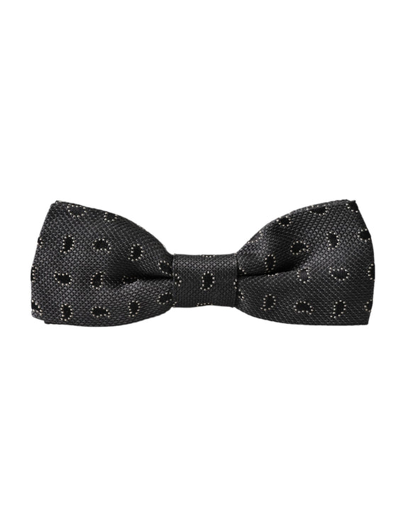 Black Silk Patterned Adjustable Neck Men Bow Tie