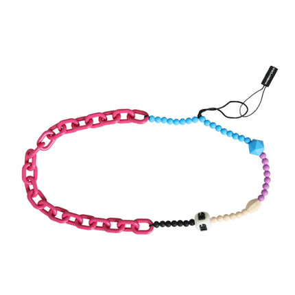 Multicolor Beaded Chain Logo Charm Necklace