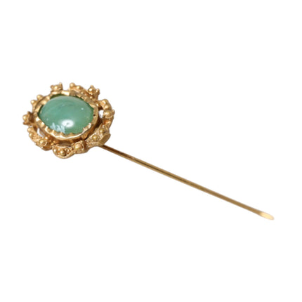 Gold Tone Brass Oval Gem Stone Men Pin Brooch