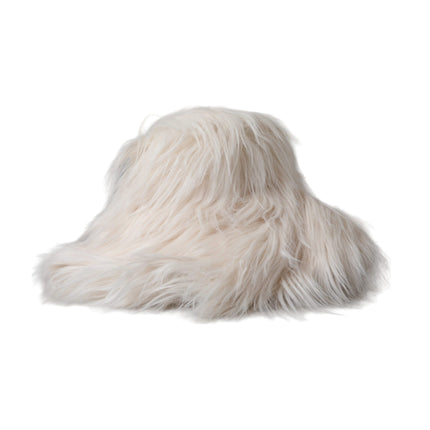 Off White Acrylic Fur Womens Bucket Hat