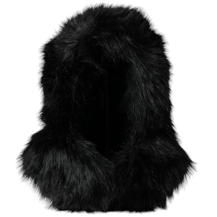 Black Faux Fur Whole Head Wrap Hat