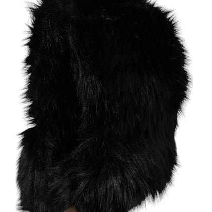 Black Faux Fur Whole Head Wrap Hat