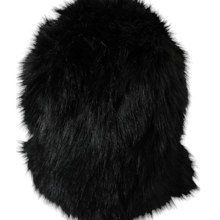 Black Faux Fur Whole Head Wrap Hat