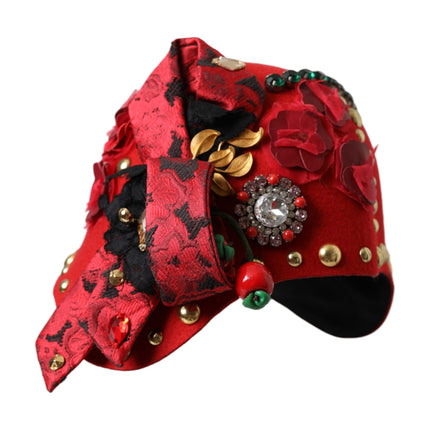 Red Crystal Gold Roses Brooch Embellished Hat