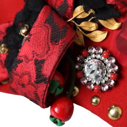 Red Crystal Gold Roses Brooch Embellished Hat