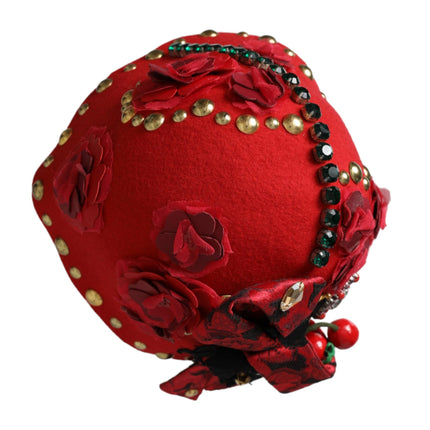 Red Crystal Gold Roses Brooch Embellished Hat