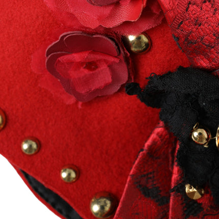 Red Crystal Gold Roses Brooch Embellished Hat