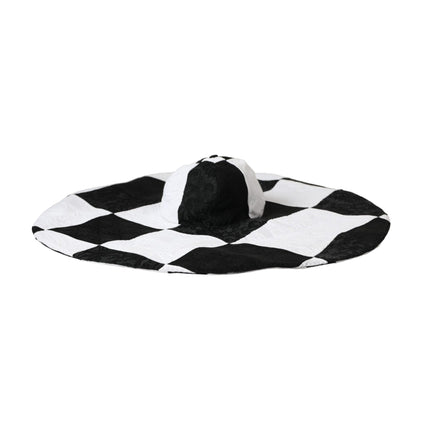 Black White Checkered Wide Brim Floppy Hat